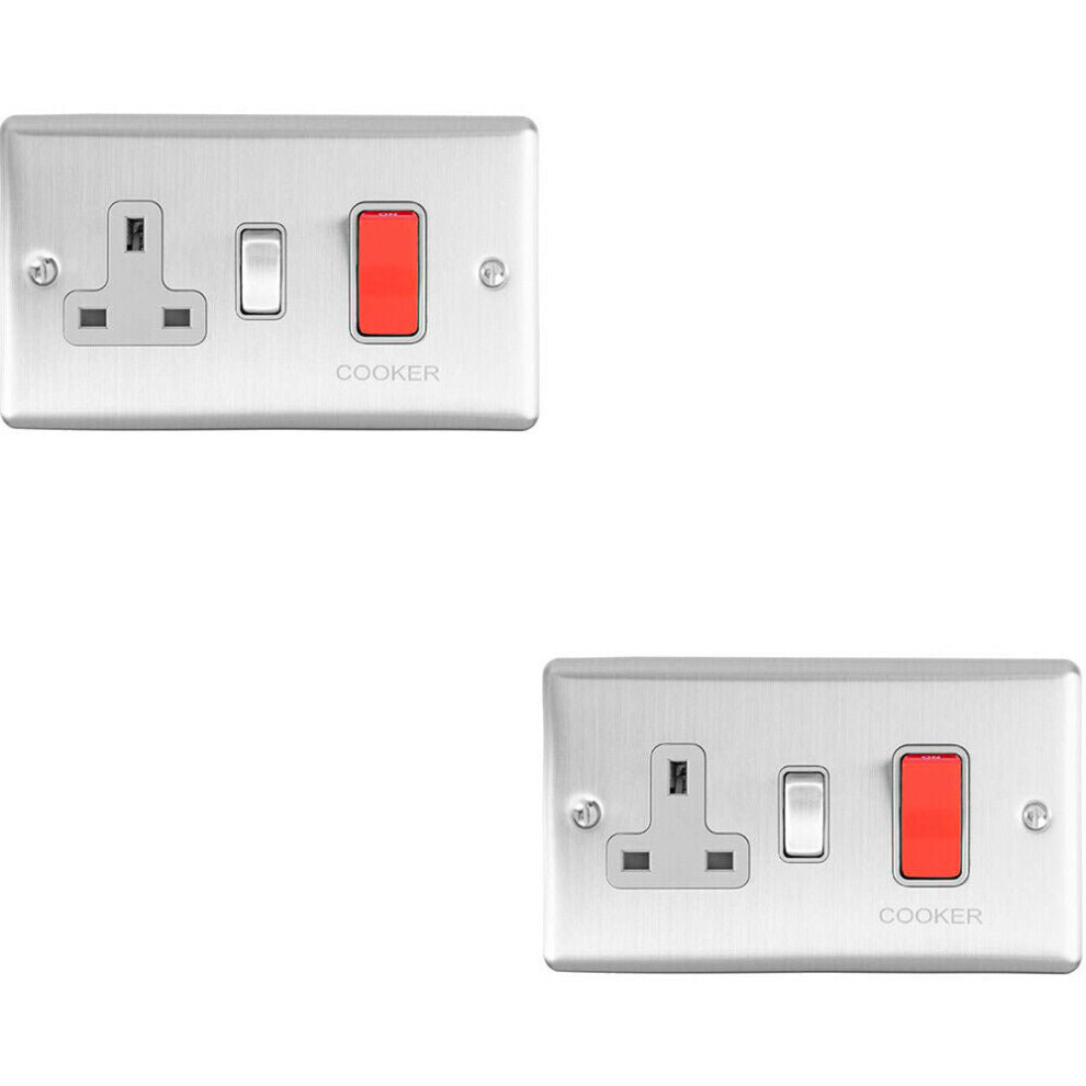 2 PACK 45A DP Oven Switch & Single 13A Switched Power Socket SATIN STEEL & Grey