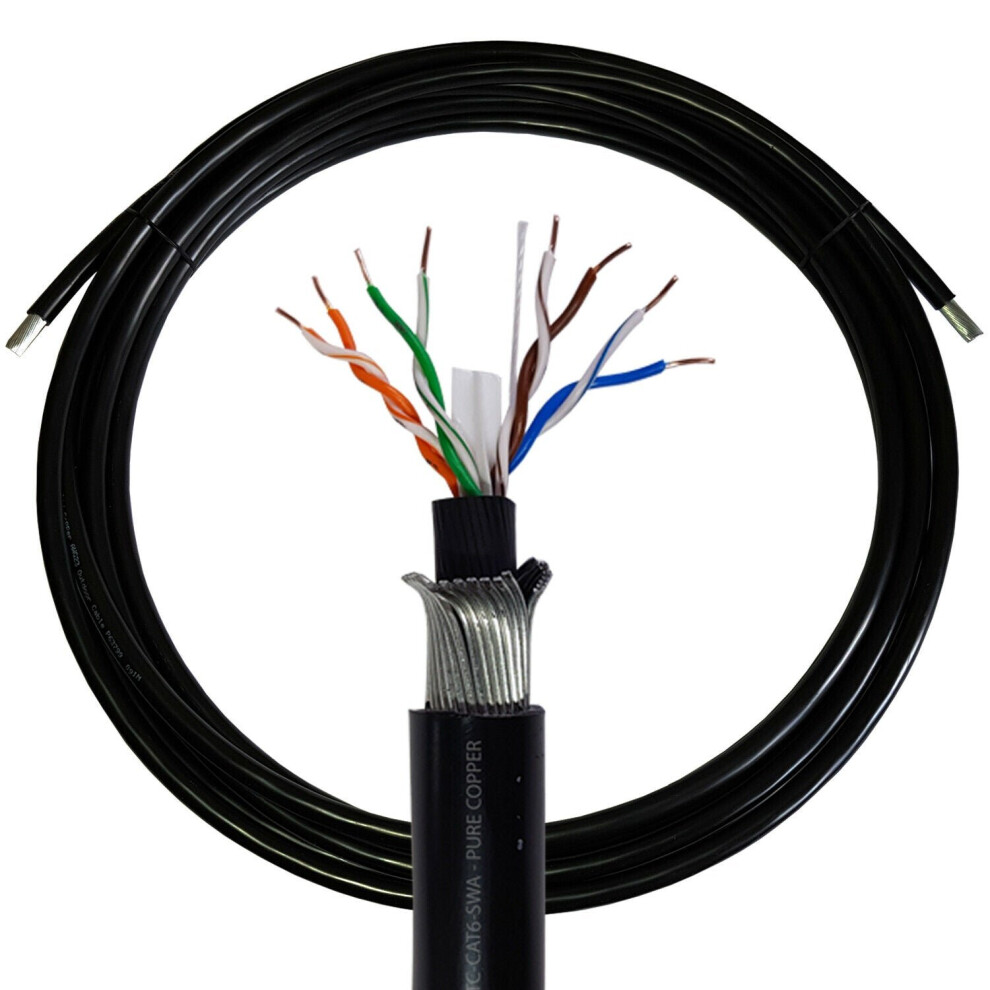 Loops 20M Cat6 Swa Steel Armoured Utp Cable Direct Burial Outdoor Hdpe 23 Awg Copper