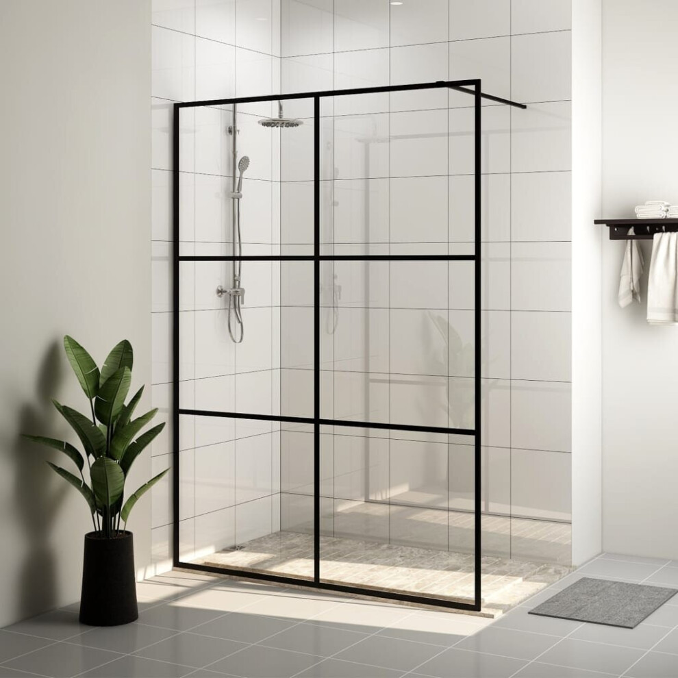 Vidaxl Black Walk-In Shower Wall With Clear Esg Glass Shower Screen Partition