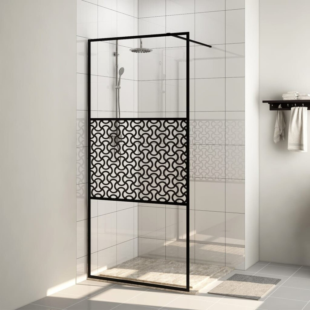 vidaXL Walk-in Shower Wall with Clear ESG Glass Black Shower Screen Partition