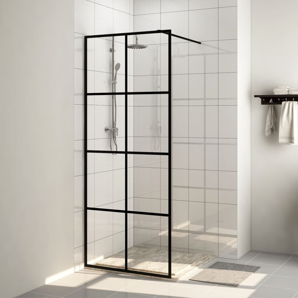 vidaXL Walk-in Shower Wall with Clear ESG Glass Black Shower Screen Partition