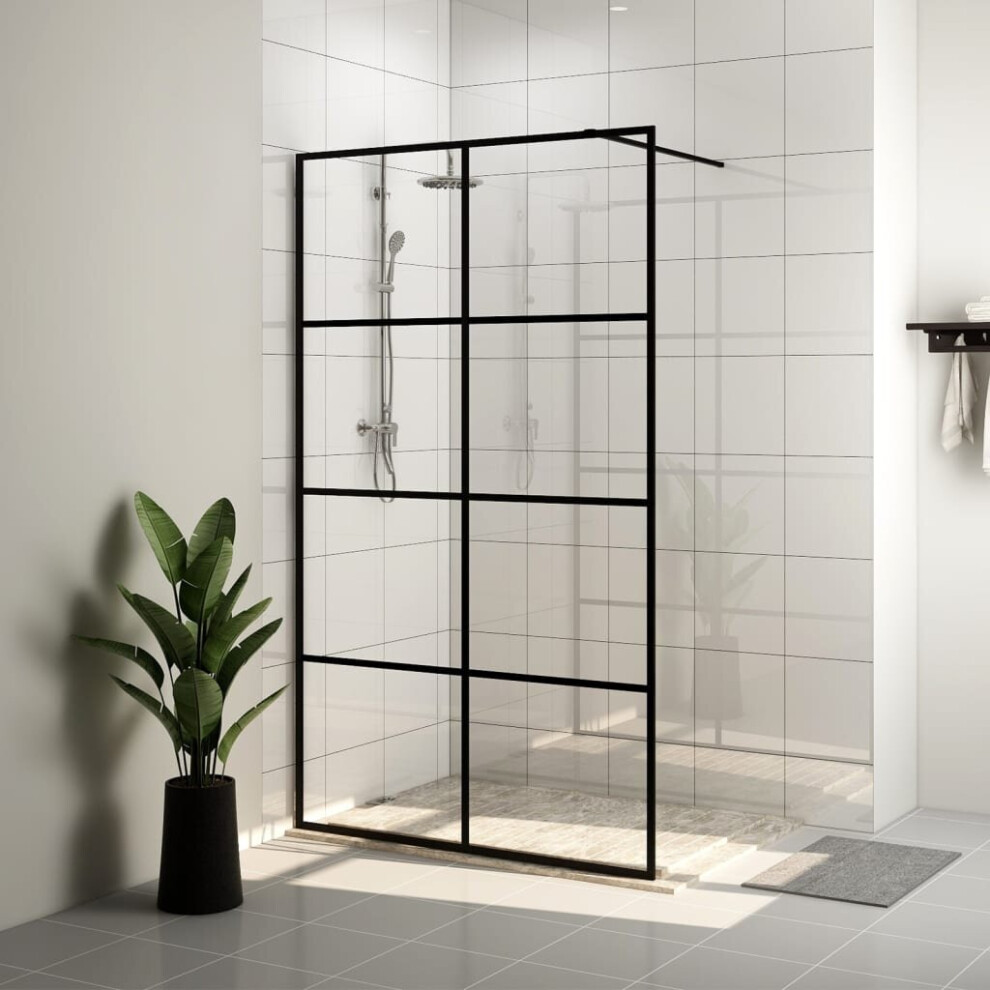 vidaXL Walk-in Shower Wall with Clear ESG Glass Black Shower Screen Partition