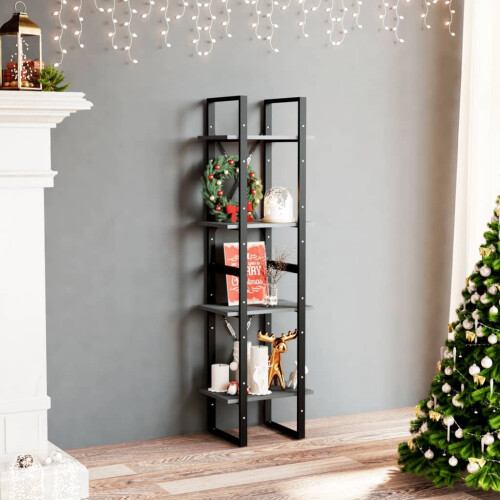 VidaXL vidaXL Solid Pine Wood 4-Tier Book Cabinet Grey Office Storage Rack Bookcase