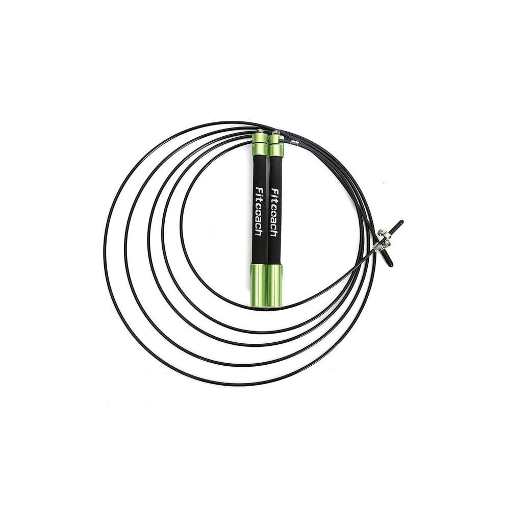 (Green) Speed Jump Rope Ball Bearing Metal Handle Sport Skipping Stainless Steel Cable 