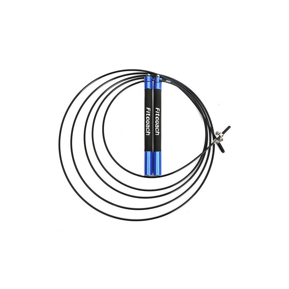 (Blue) Speed Jump Rope Ball Bearing Metal Handle Sport Skipping Stainless Steel Cable 