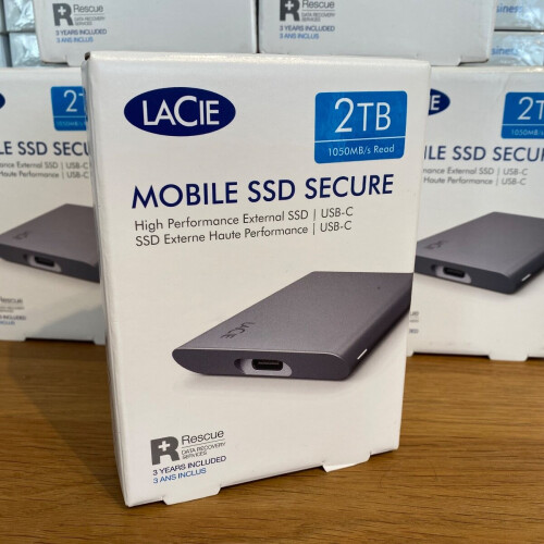 LaCie 2TB Mobile SSD Secure USB-C External Drive - 1,050 MB/s read, 1,000 MB/s write, USB-C, Mac/Windows/iPad, STKH2000800