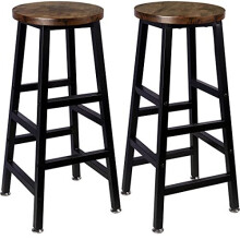 Tektalk Round Bar Stool Square Leg Vintage Rustic Brown Easy Assembly for Home Kitchen Counter - Set of 2