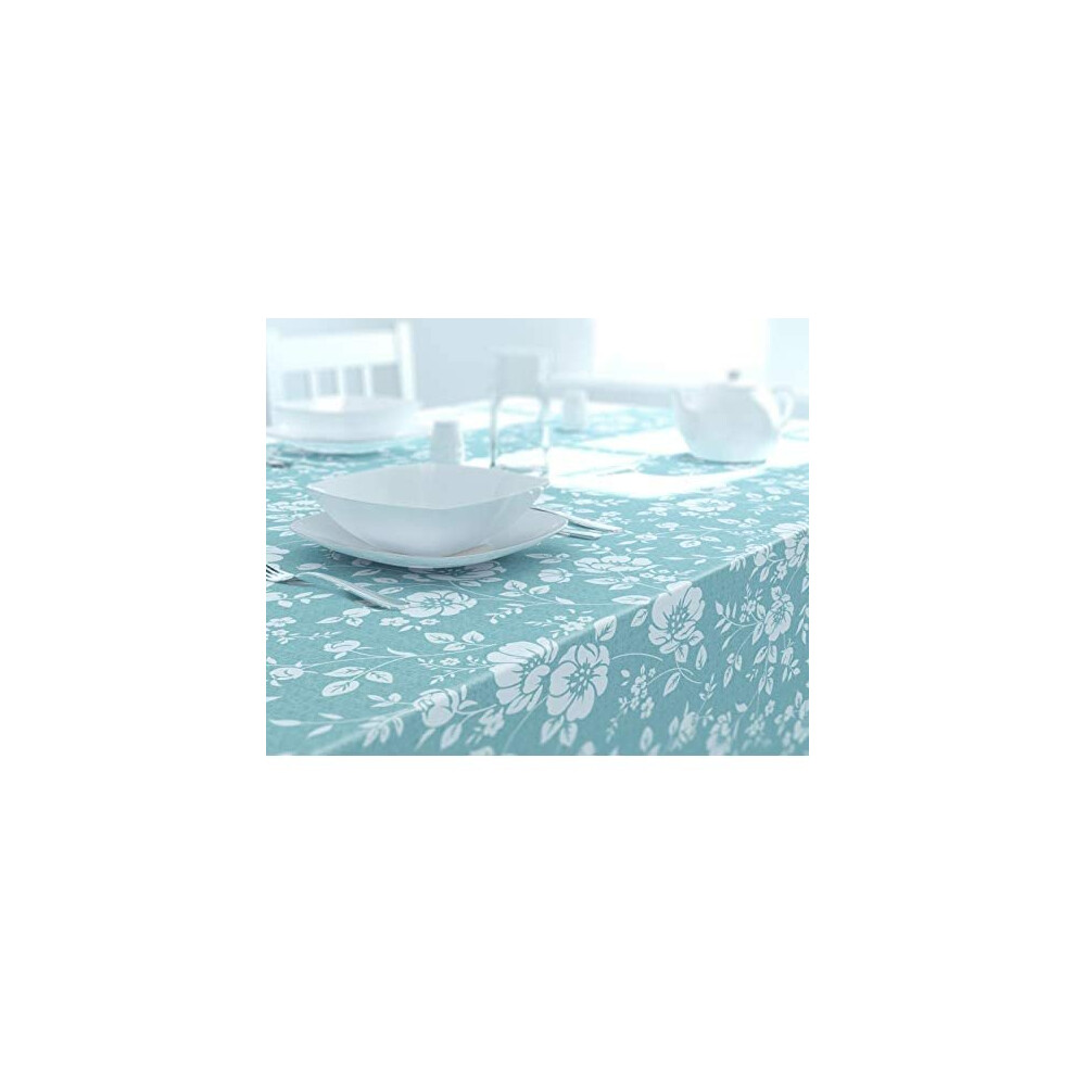 Dehaus Stylish DUCK EGG BLUE Wipe Clean PVC TABLECLOTH (Various Sizes/Shapes) Round, Rectangle, 150cm Diameter Circular Vinyl Table Cloth Cover