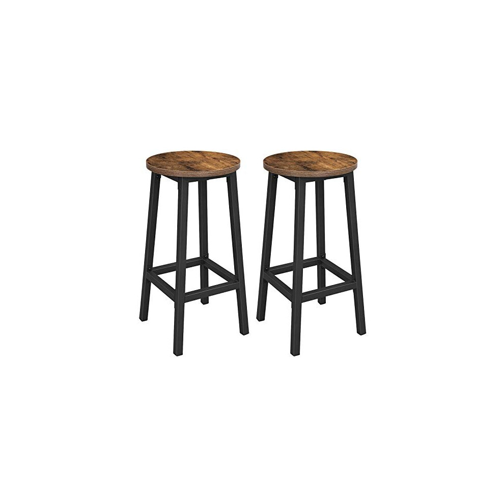 VASAGLE Set of 2 Bar Stools, Tall Kitchen Stools, Sturdy Steel Frame, 65 cm Tall, Easy Assembly, Industrial Style, Rustic Brown and Black LBC32X