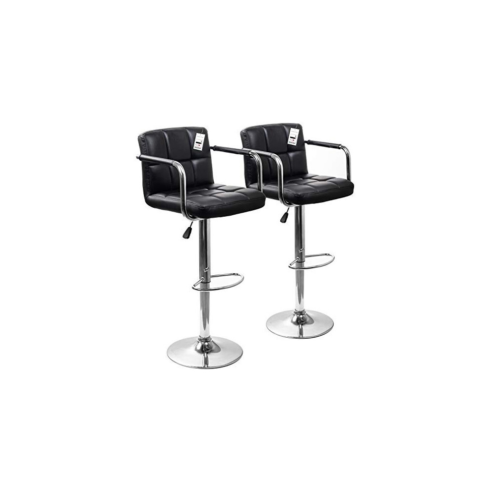 Display4top Bar Stools, with Chromed Framework, 360 Degree Rotary, Soft Padded Chairs,Set of 2 (Black/Armrest)