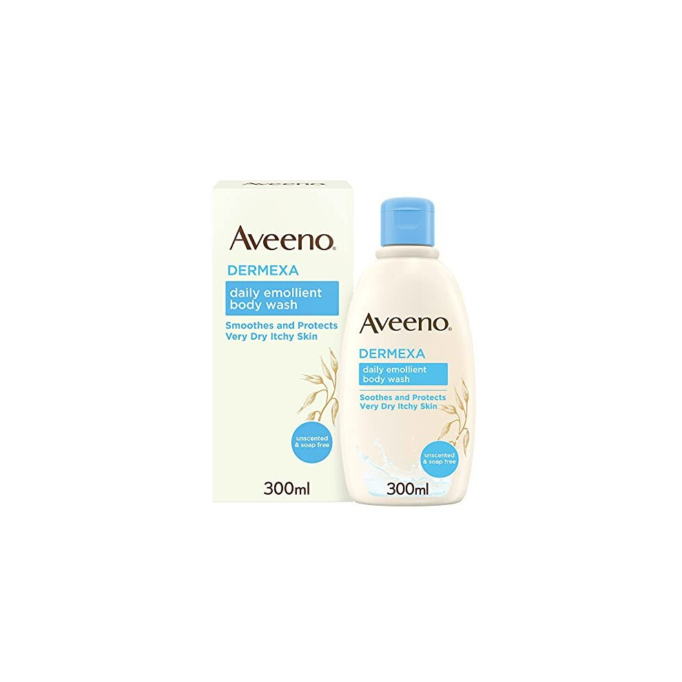 Aveeno Dermexa Daily Emollient Body Wash, Gently cleanses and Soothes, For Very Dry Itchy Also Eczema Prone Skin, 300 ml