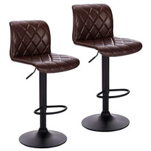 Lestarain Set of 2 Breakfast Bar Stools with Chrome Footrest and Base Swivel Gas Lift Elegant Vintage Leather + Black Matte Simple Bar Stool,Dark
