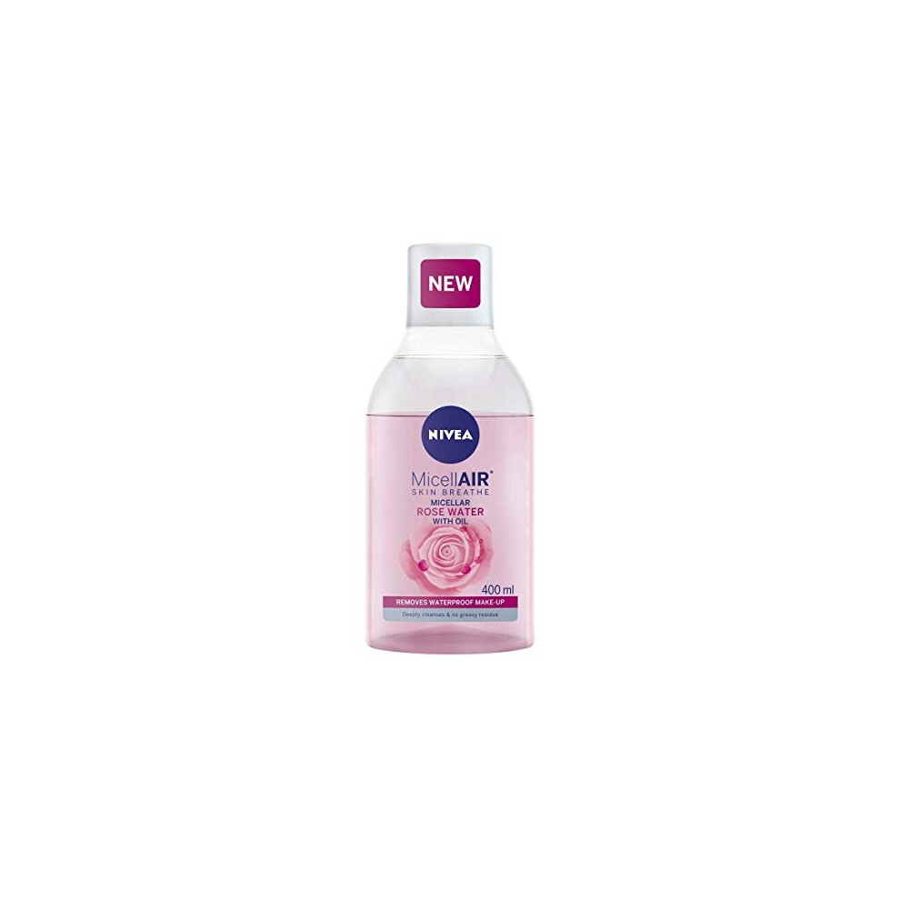 NIVEA MicellAIR Rose Water Micellar Water with Oil (400ml), Micellar Cleansing Water, Waterproof Makeup Remover, Rose Water Toner for Thorough Cl