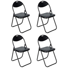 Nyxi Folding Chair Padded Paris Faux Leather Chair Home Office Dining (4 X Chairs, Black)