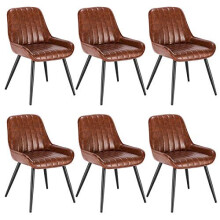 Lestarain Dining Chairs Set of 6 Vintage Kitchen Counter Chairs Lounge Leisure Living Room Corner Chairs With Metal Legs PU Leather Seat and Back