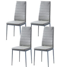 BonChoice Grey Dining Chairs Set of 4 Faux Leather Dining Chairs with High Back and Metal Legs for Dining Room Kitchen, Side Chairs for Restauran