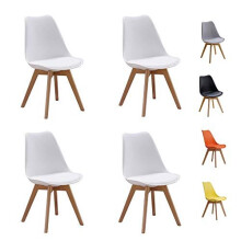Homcasa Set of 4 Modern Design Dining Chairs, with Cushioned PU Seat and Solid Wood Legs Retro Lorenzo Lounge Chair (White)