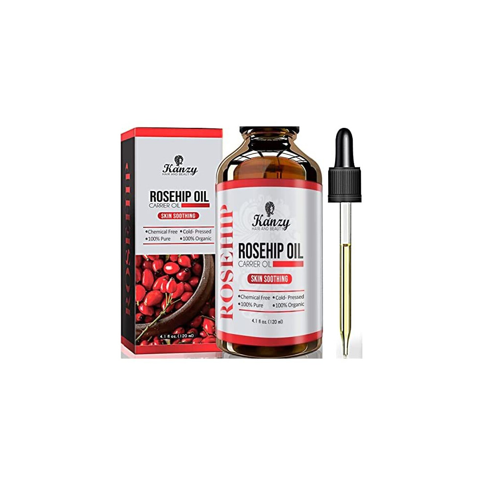 Kanzy Hair And Beauty Kanzy Rosehip Oil For Face 120Ml Organic Cold Pressed 100% Pure Natural, Hydrating, Nourishing & Moisturising Rosehip Seed Oil For Skin, Hair, Na