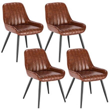 Lestarain Dining Chairs Set of 4 Vintage Kitchen Counter Chairs Lounge Leisure Living Room Corner Chairs With Metal Legs PU Leather Seat and Back