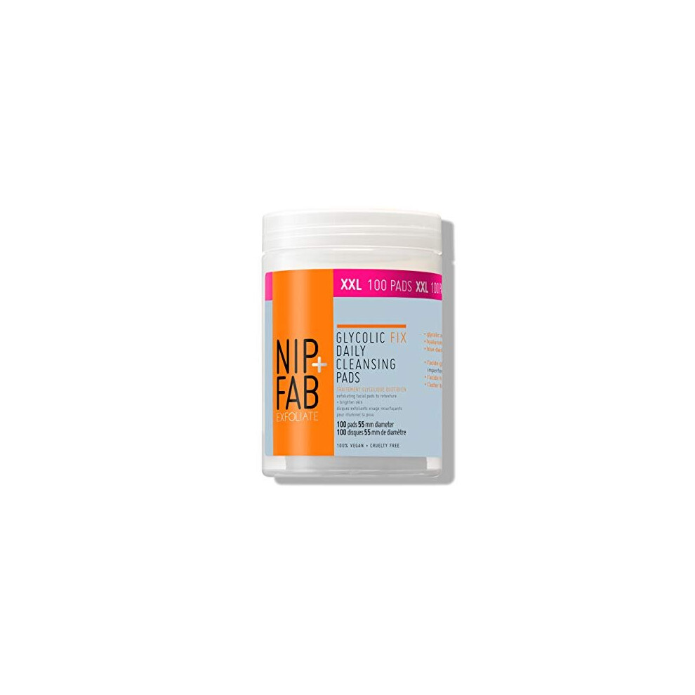 Nip+Fab Glycolic Acid Fix Daily Cleansing Pads for Face with Hyaluronic Acid | Witch Hazel | Exfoliating Resurfacing AHA Facial Cleanser Pad | 10