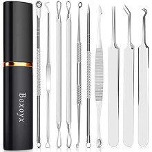 Blackhead Remover Pimple Popping Tool Kit, Boxoyx 10Pcs Professional Pimple Comedone Extractor Popper Tool Acne Removal Kit-Treatment for Pimple,