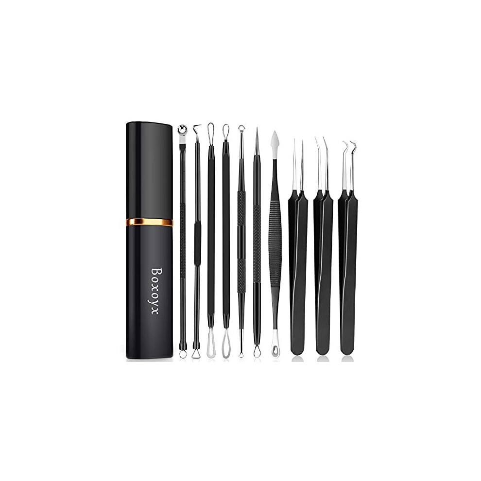 Boxoyx Pimple Popper Tool Kit - 10Pcs Blackhead Remover Comedone Extractor Tool Kit with Metal Case for Quick and Easy Removal of Pimples, Blackh
