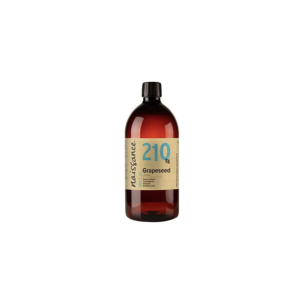 Naissance Grapeseed Oil (No. 210) 1 Litre - Natural Moisturiser And Conditioner - Ideal For Hair, Skin, Massage, Face, Beard And Aromatherapy