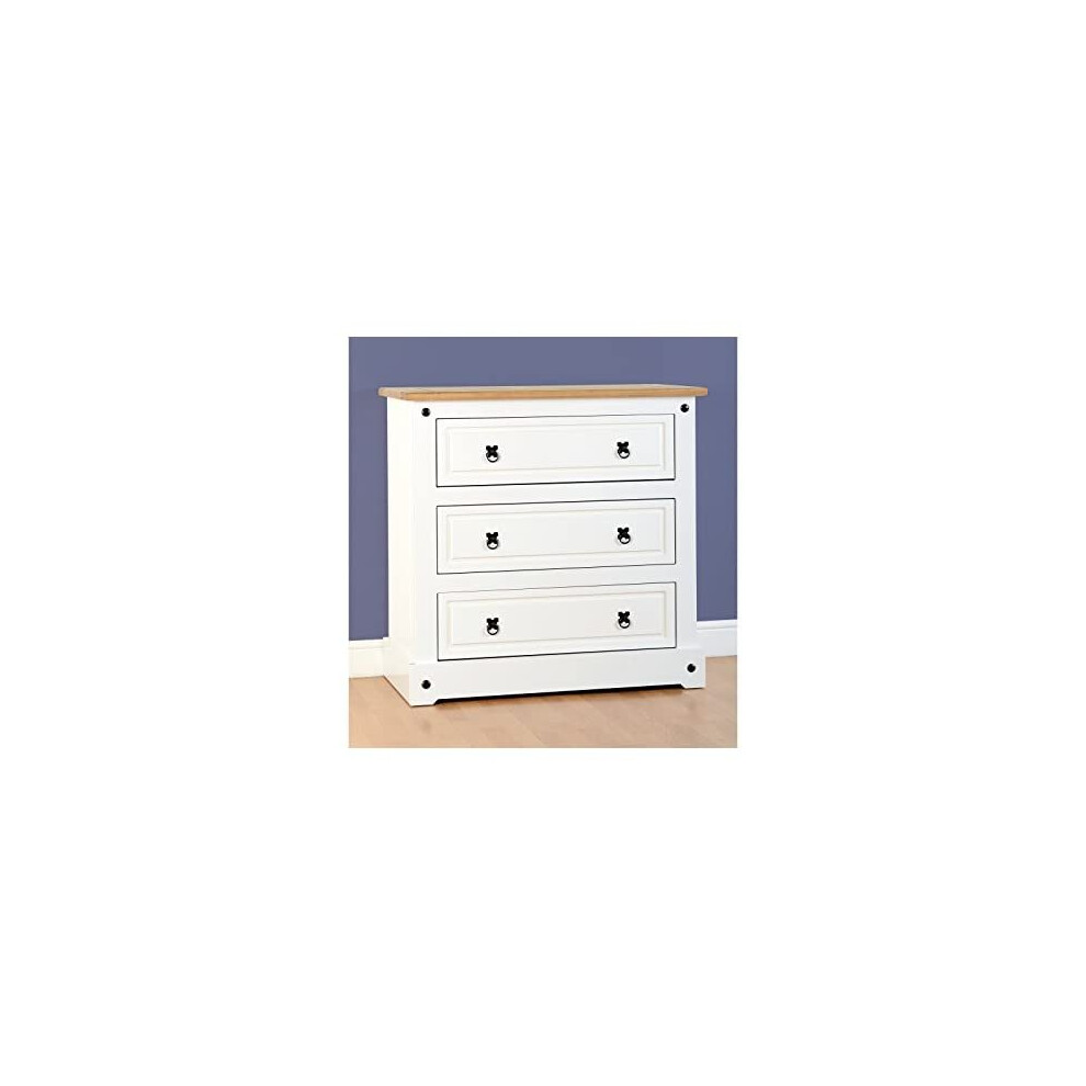 Seconique Corona 3 Drawer Chest in White/Distressed Waxed Pine