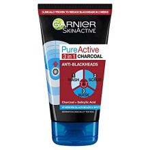 Garnier Pure Active 3in1 Charcoal Anti-Blackhead Mask Wash Scrub, for Oily Spot Prone Skin, Enriched with Salicylic Acid to Purify, Unclog Pores