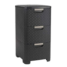 CURVER Bücherregal mit 3 Schubladen, Badezimmerkommode, braunes Rattan, 3 x 14 l
