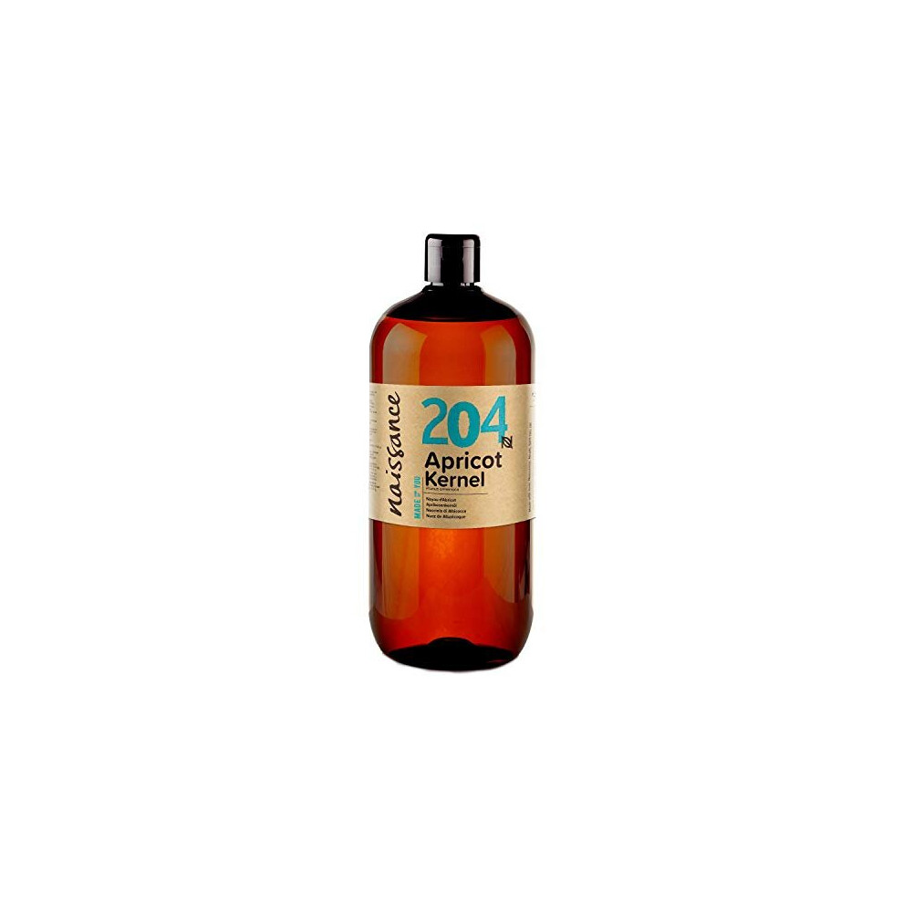 Naissance Apricot Kernel Oil (No. 204) 1 Litre - Pure, Natural, Vegan, No Gmo - Ideal For Aromatherapy And As A Massage Base Oil - Moisturises &