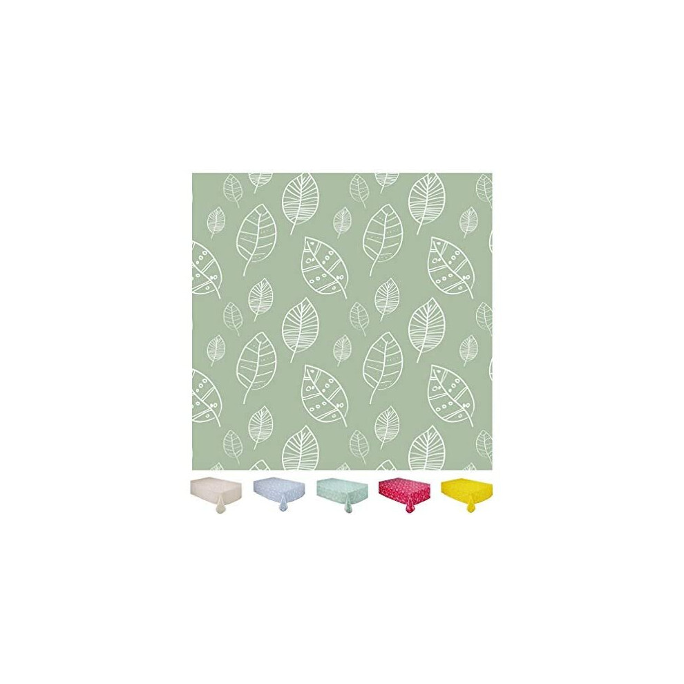 Home Direct Rectangular Oilcloth PVC Wipe Clean Tablecloth 140cm x 180cm 55x70 Leaves Sage Green