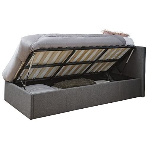 3ft Side Lift Ottoman Silver Grey Single Fabric Side Lift up Storage Bed