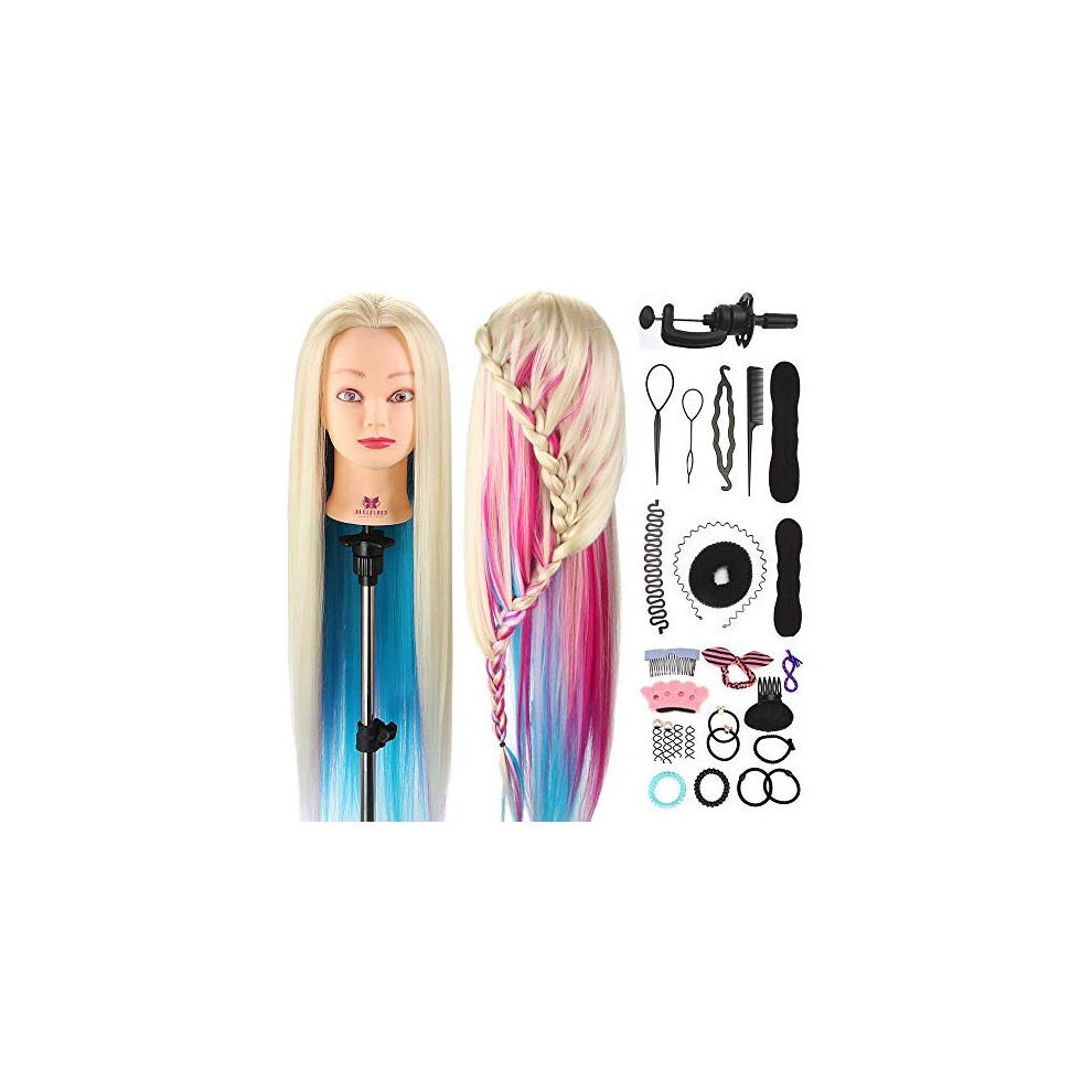 Neverland Beauty 26" 100% Synthetic Fiber Hair Hairdressing Training Head Manikin Doll Multicolored with Clamp Practice Mannequin + Hair Braid Ac