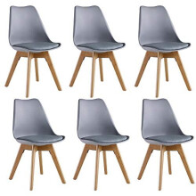 P&N Homewares (SET OF 6 Lorenzo Tulip Chair Plastic Wood Retro Dining Chairs White Black Grey Red Yellow Pink Green Blue (GREY)