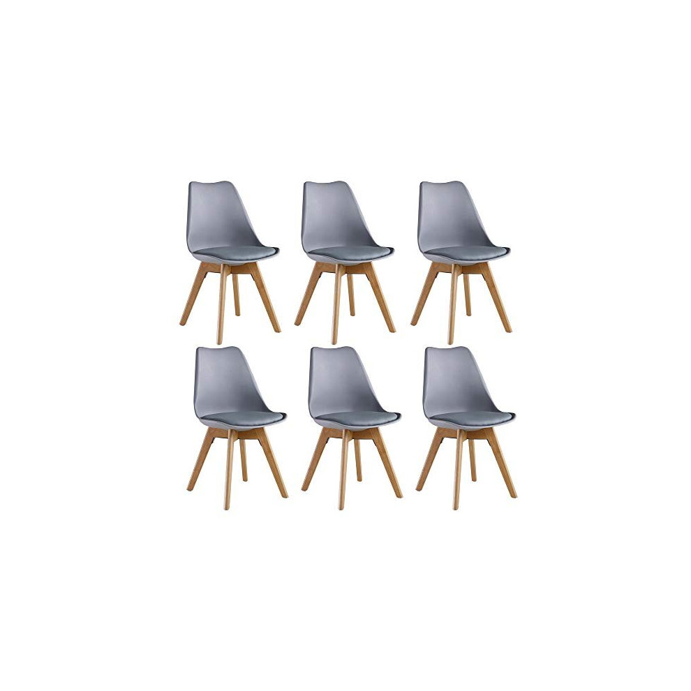 P&N Homewares (SET OF 6 Lorenzo Tulip Chair Plastic Wood Retro Dining Chairs White Black Grey Red Yellow Pink Green Blue (GREY)