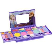 Disney Frozen Elsa Anna Cosmetic Compact Set with Mirror 22 lip glosses 4 Body Shines 6 Brushes Colorful Portable Foldable Washable Makeup Beauty Ki