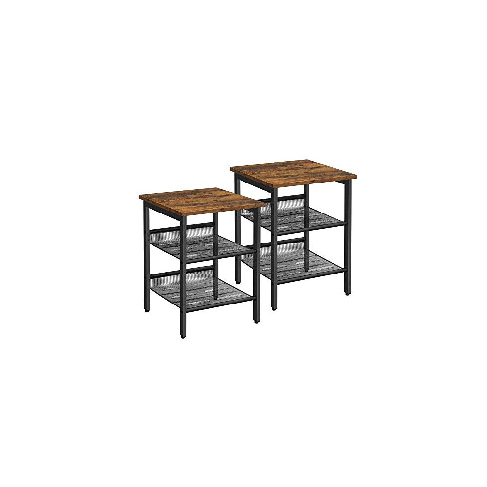 VASAGLE Side Table Set, Nightstand, Industrial Set of 2 Bedside Tables, with Adjustable Mesh Shelves, Living Room, Bedroom, Hallway, Office, Stab