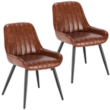 Lestarain Dining Chairs Set of 2 Vintage Kitchen Counter Chairs Lounge Leisure Living Room Corner Chairs With Metal Legs PU Leather Seat and Back
