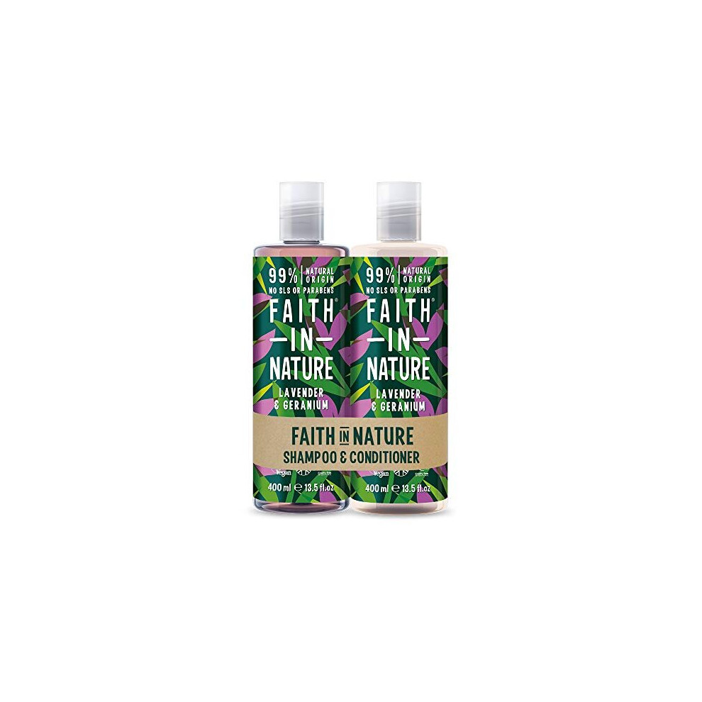 Faith In Nature Natural Lavender and Geranium Shampoo and Conditioner Set, Nourishing, Vegan and Cruelty Free, No SLS or Parabens, For Normal to