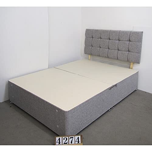 Grey chenille fabric divan bed base with headboard and drawers on same side. (4FT6 Double2