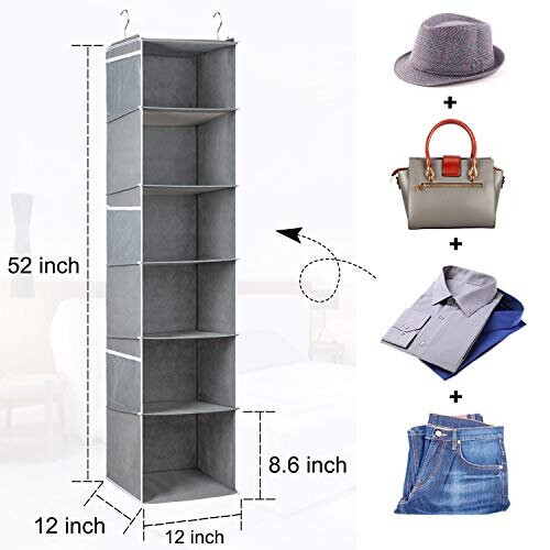 Univivi Hanging Shelf Wardrobe Organiser,6 Tiers Hanging Closet ...