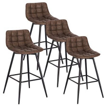 WOLTU Bar Stools Set of 4 PCS Soft Faux Leather Seat Bar Chairs Breakfast Counter Kitchen Chairs Metal Legs Barstools Brown High Stools with Back