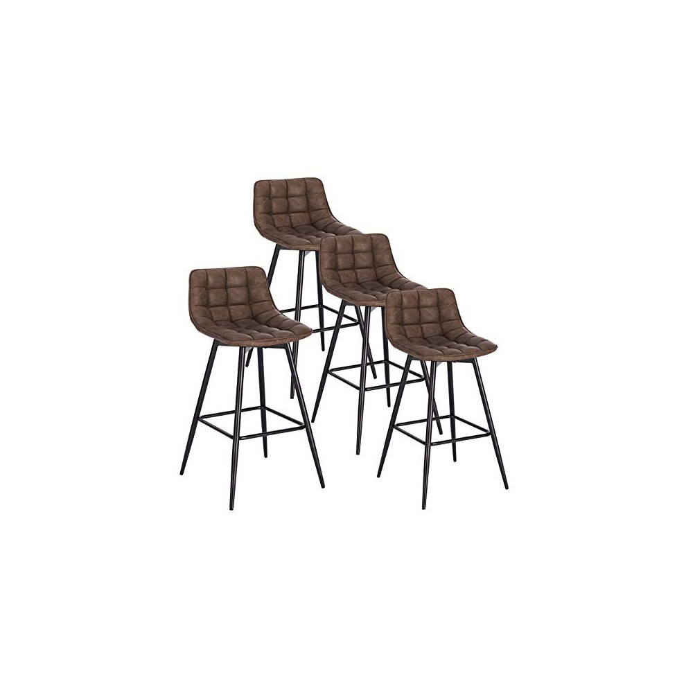 WOLTU Bar Stools Set of 4 PCS Soft Faux Leather Seat Bar Chairs Breakfast Counter Kitchen Chairs Metal Legs Barstools Brown High Stools with Back