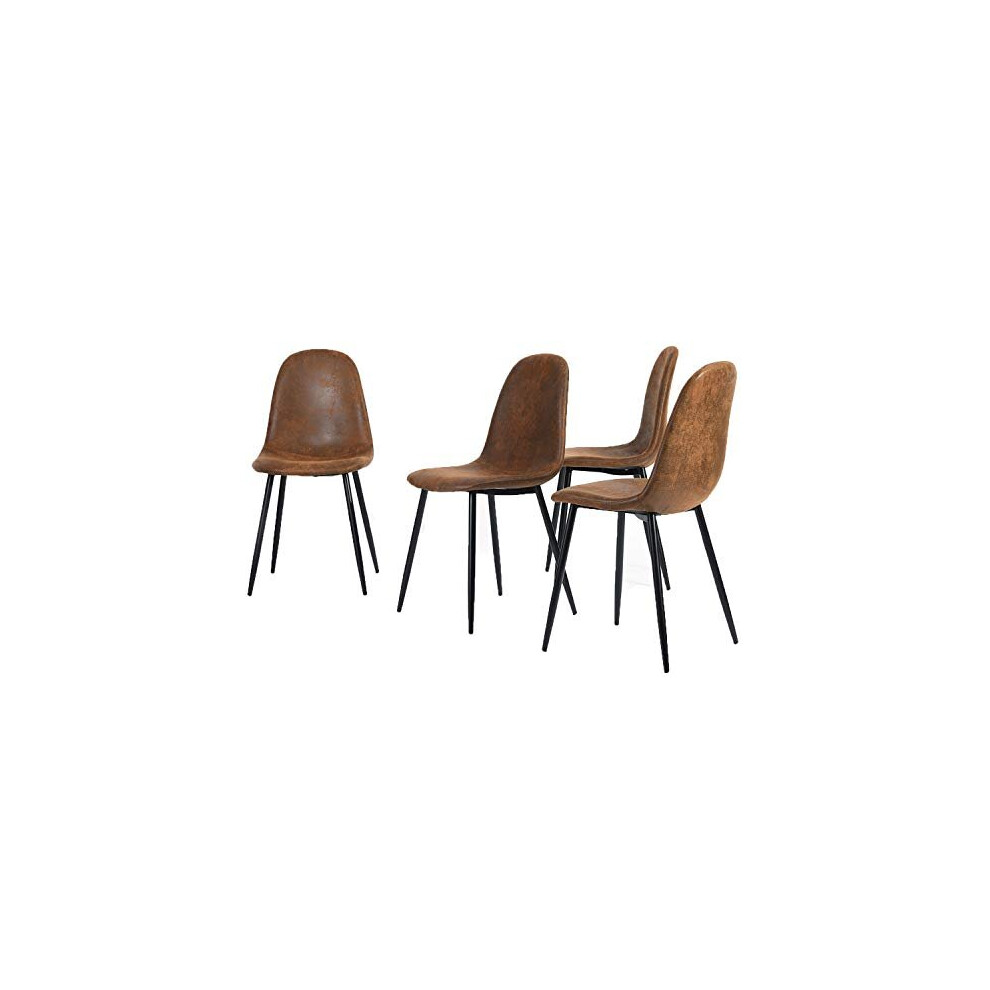 Homy Casa Set of 4 Scandinavian Vintage Kitchen Dining Chairs Suede Brown Chairs