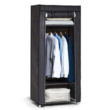 Hododou Portable Wardrobe Single Canvas Wardrobe Cupboard Clothes Storage Organizer with Hanging Rail Foldable Closet for Clothes, Bags, Toys, Sh