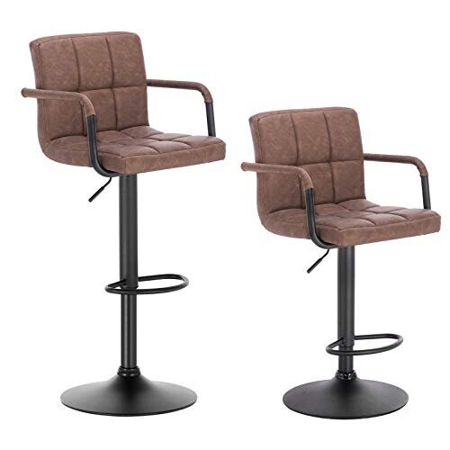 WOLTU Bar Stools Dark Brown Bar Chairs Breakfast Dining Stools for Kitchen Island Counter Bar Stools Set of 2 pcs Amrests/Faux Leather Exterior/A