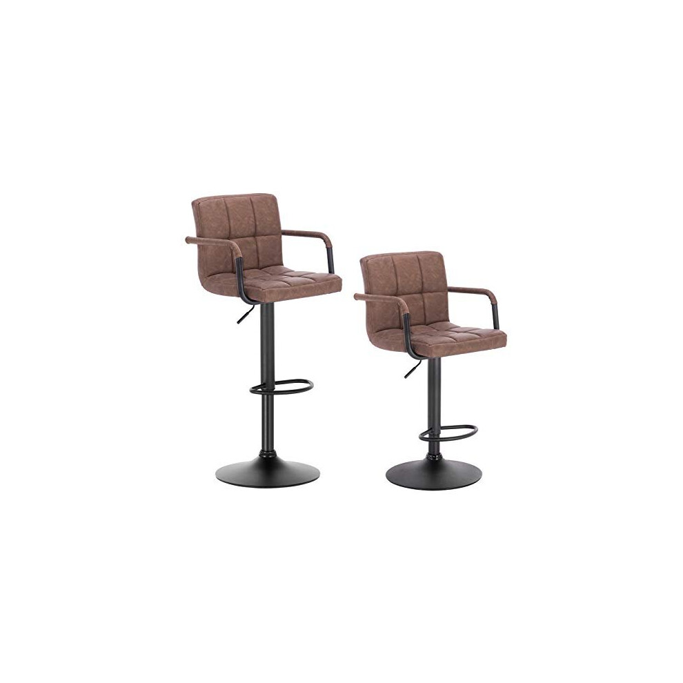 Woltu Bar Stools Dark Brown Bar Chairs Breakfast Dining Stools For Kitchen Island Counter Bar Stools Set Of 2 Pcs Amrests/Faux Leather Exterior/A