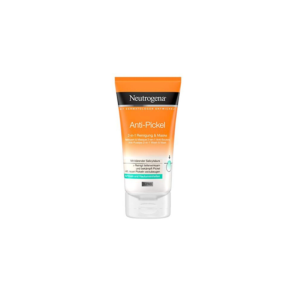 Neutrogena Anti-Pimple Facial Cleanser, 2-in-1 Cleansing and Mask with Salicylic Acid for Blemished Skin, Oil-Free, 150 ml
