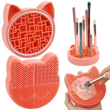 Tapis de nettoyage des pinceaux de maquillage avec porte-schage pour pav de nettoyage de brosse lavage pour lavage pour lavage (orange)